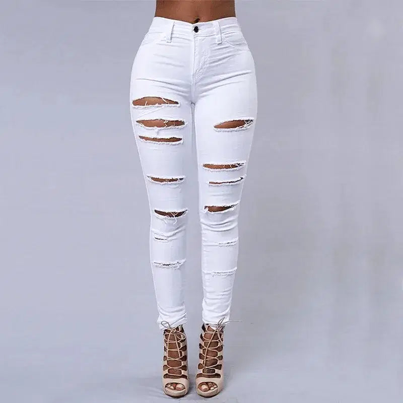 Color: black, Size: M - Women's Ripped Tight Sexy Large Size Skinny Pants Jeans for Women