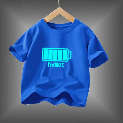 Kid Size: 6T, Color: WHITE - 2024 New Boys Luminous Battery T Shirts Summer Short Sleeve Children's Clothes Kids Glow In Dark Tees