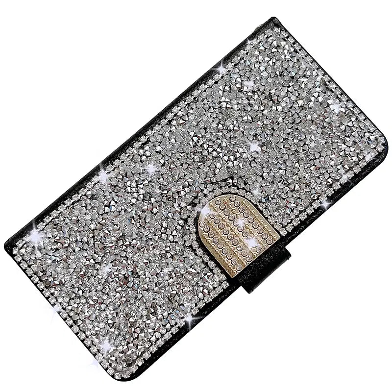 Color: Silver, Material: Neoprene - Glitter Diamond Wallet Leather Case For Samsung Galaxy A14 A15 A16 A35 A55 A34 A54 S25 Ultra S24 FE S23 S22 S21 S20 Plus