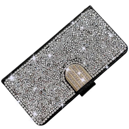 Color: Silver, Material: Neoprene - Glitter Diamond Wallet Leather Case For Samsung Galaxy A14 A15 A16 A35 A55 A34 A54 S25 Ultra S24 FE S23 S22 S21 S20 Plus