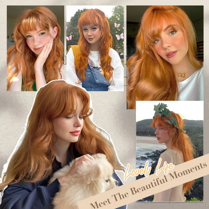 Color: T1B/27 - Orange synthetic wig with big waves for party, Halloween cosplay, daily use wig, high-temperature hair accessory