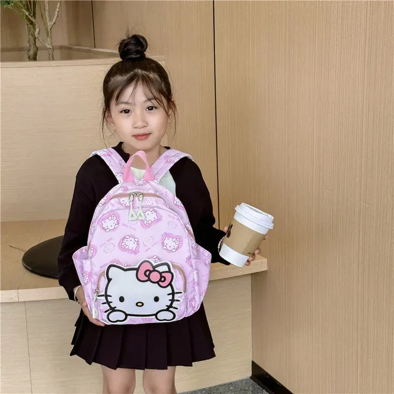 Color: Brown, Size: 16 inches - Anime Cartoon Kuromi Melody Cinnamoroll Backpack Boys Girls Cartoon Hello Kitty Kawaii Canvas Fashion Children's Schoolbag