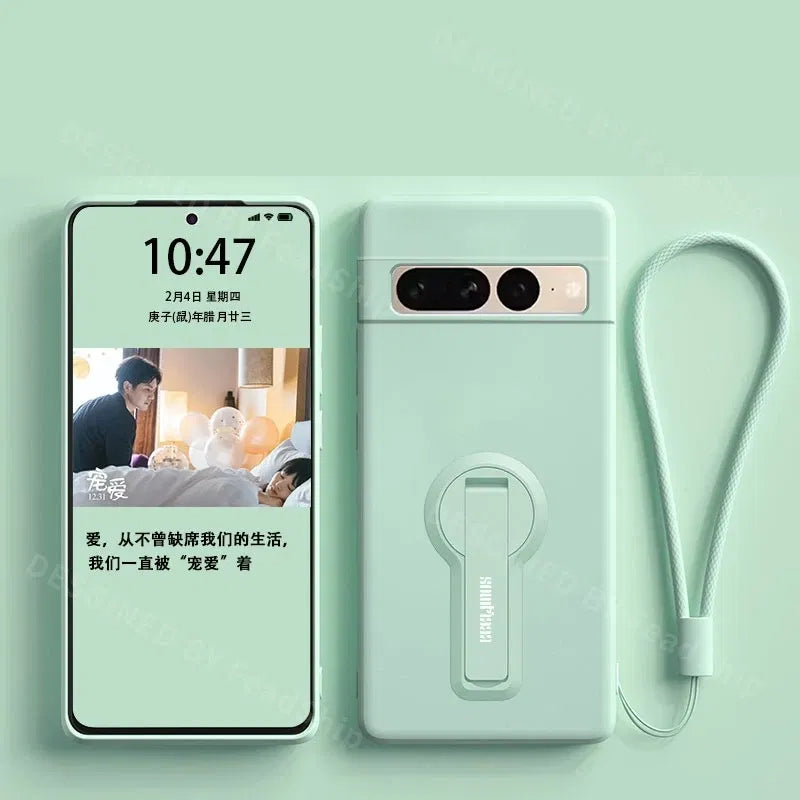 Color: Blue, Material: aluminum - Phone Case For Google Pixel 7 8 6 5 9 Pro XL Pixel 7A 6A 5A 8A 9A Soft Cover Silicone Case with Holder Stand Bracket Lanyard