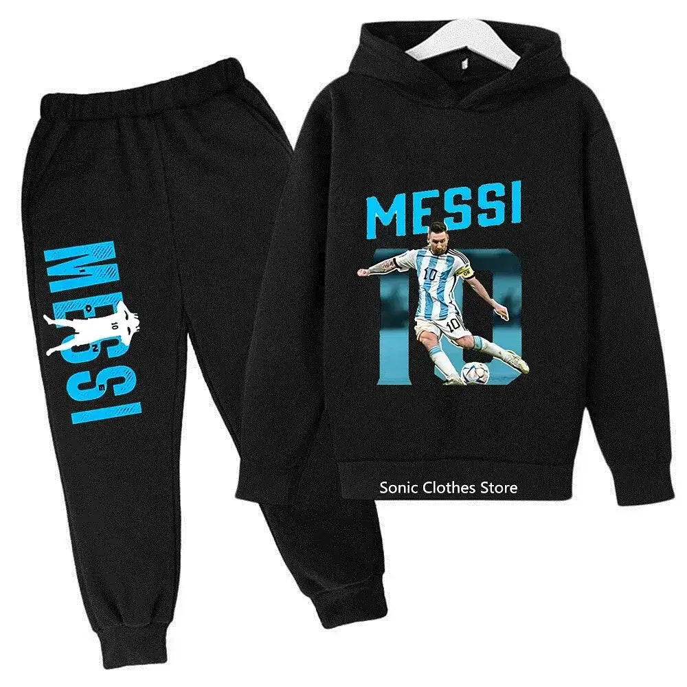 Color: army green, Kid Size: 5 - messi avatar printed children's clothing children's autumn and winter hoodies pants 2-piece casual boys and girls suits