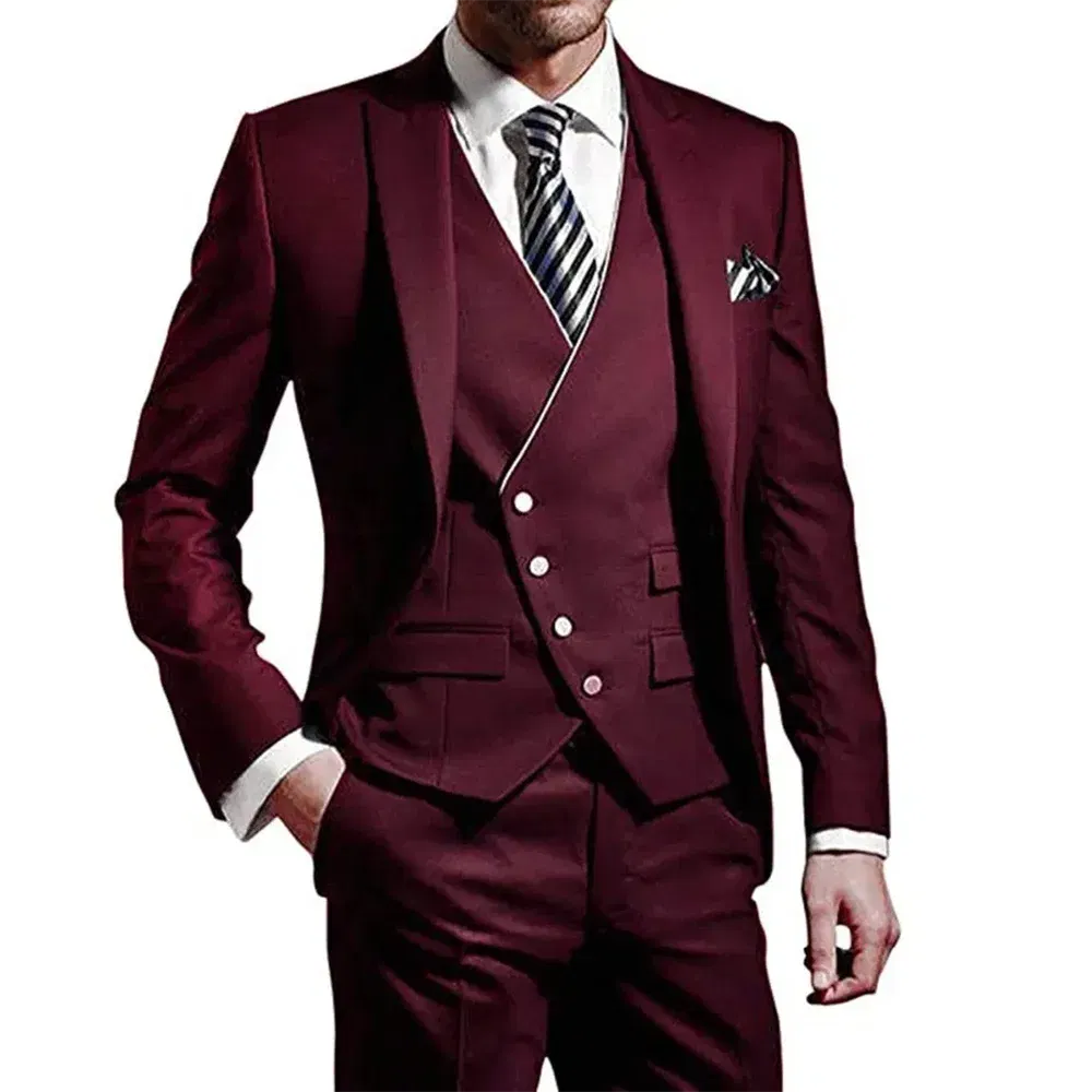 Color: Pink, Size: S, Ships From: CHINA - White Men Wedding Suits Groom Wear Peak Lapel Wedding Groom Tuxedos Business Party Suit 3 Pieces (Jacket+Vest+Pant?Costume Homme