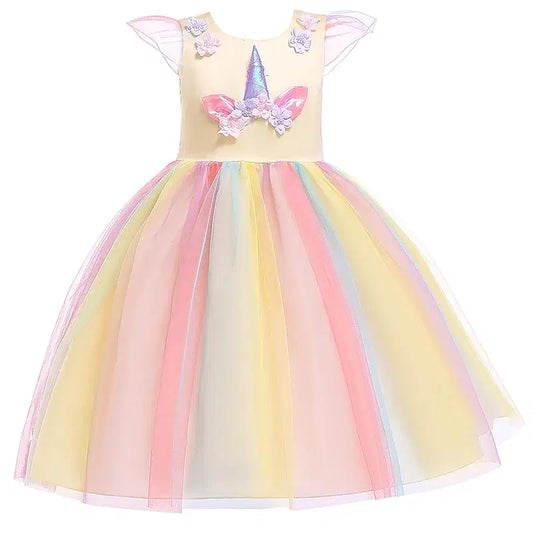 Color: Caqui, Talla infantil: 5 - Vestido de unicornio para niñas, vestidos de fiesta, apliques de flores, vestido de baile, disfraces de princesa para niñas, ropa de verano para niños.