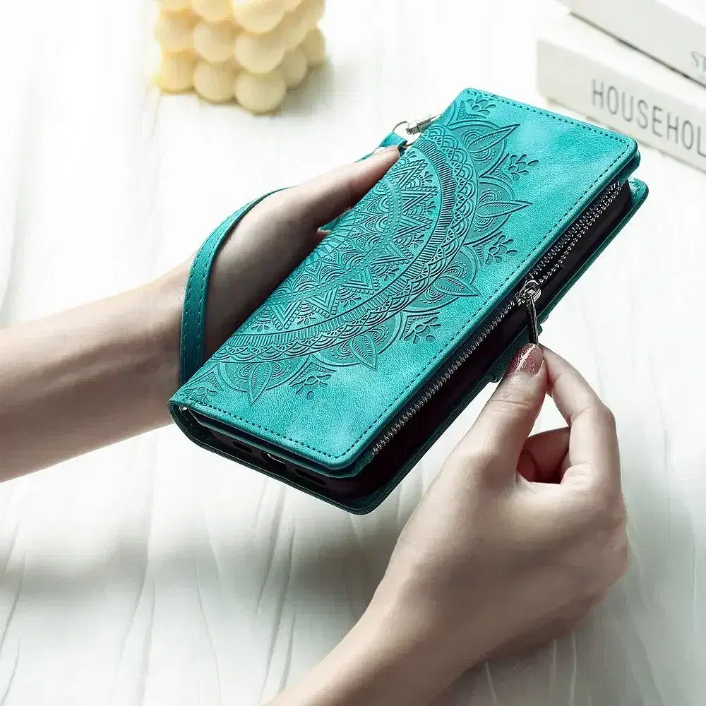 Color: PEACOCK BLUE, Material: PU - S24 Ultra S23 Plus S 22 CrossBody Strap Zipper Wallet Case for Samsung Galaxy S22 S23 FE S21 S20 23 24 Ultra Note 20 Book Cover