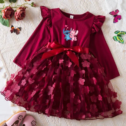 Color: Clear, Size: One Size, Height: 170 - Lilo Stitch Girl Baby Dresses Spring Autumn Child Long Sleeve Sweet Princess Dress Mesh Newborn Casual Dress Birthday Party 2-6Y