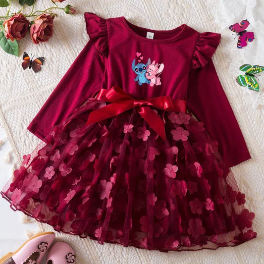 Color: Transparente, Talla: Talla única, Altura: 170 - Vestidos de bebé niña Lilo Stitch Primavera Otoño Niña Manga Larga Dulce Princesa Vestido Malla Recién Nacido Vestido Casual Fiesta de Cumpleaños 2-6Y