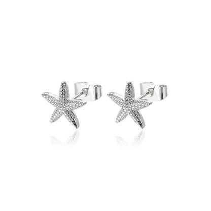 Vintage Summer Starfish Stainless Steel Stud Earrings For Women Simple