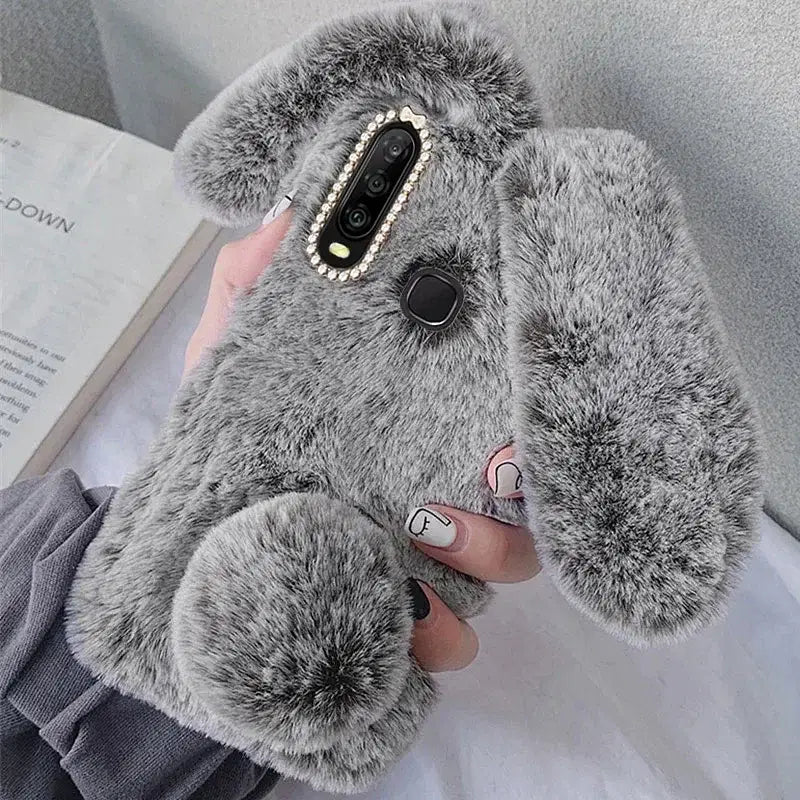 Color: PURPLE, Material: Vinyl - Warm Plush Rabbit Fluffy fur Cover for Samsung A15 A25 A35 A55 A14 A24 A34 A54 A13 A23 A33 A53 A12 A22 A32 A52 A51 Phone Case