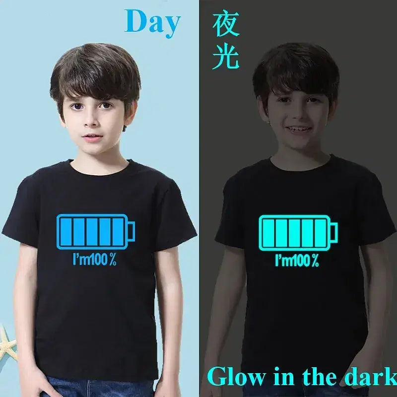 Kid Size: 6T, Color: WHITE - 2024 New Boys Luminous Battery T Shirts Summer Short Sleeve Children's Clothes Kids Glow In Dark Tees