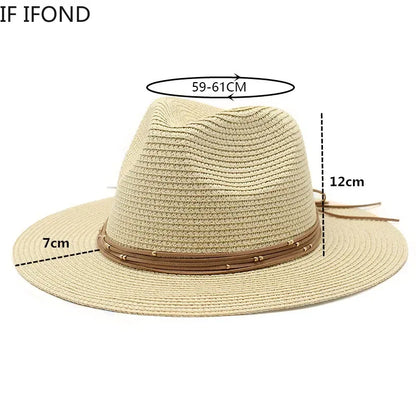 Color: Lavender, Size: M - Big Size 60CM New Straw Hat 7cm Brim Summer Cooling Beach Sun Hat Outdoor Party Panama Jazz Hat Sombreros De Mujer