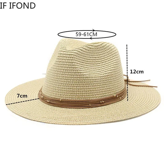 Color: Lavanda, Talla: M - Talla grande 60 cm, nuevo sombrero de paja, ala de 7 cm, sombrero refrescante de verano para playa, fiesta al aire libre, sombrero Panamá Jazz, sombreros de mujer