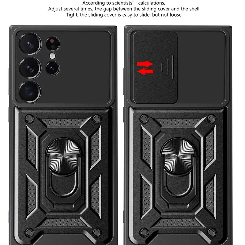 Material: Polyester, Color: Red - Shockproof Armor Case For Samsung Galaxy S20 S21 S22 S23 S24 Plus Ultra FE With Car Magnetic Ring Holder Phone Cover