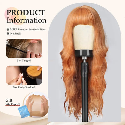 Color: T1B/27 - Orange synthetic wig with big waves for party, Halloween cosplay, daily use wig, high-temperature hair accessory