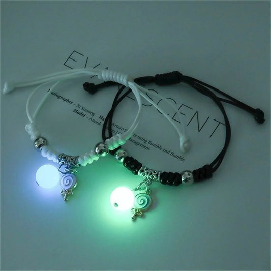 Pulsera de pareja con cuentas luminosas de moda para mujeres y hombres con dije de gato 