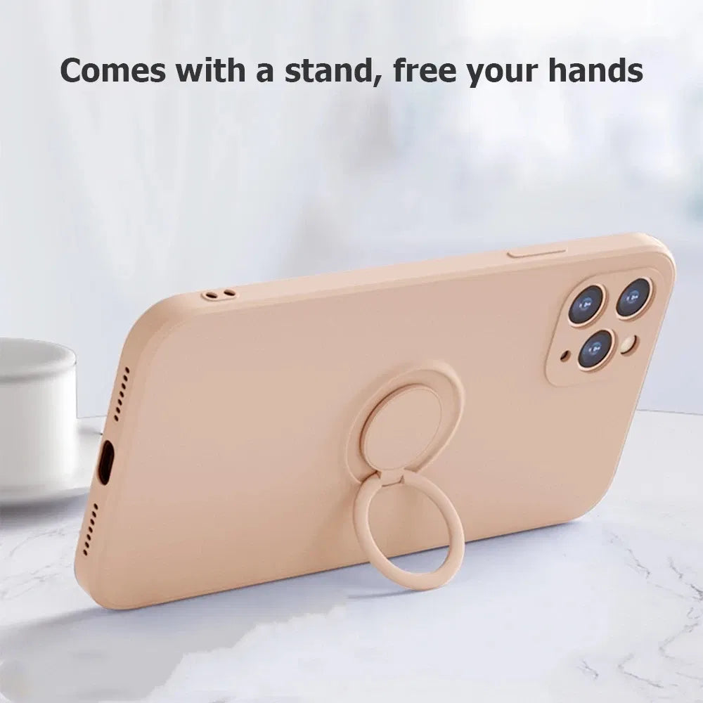 Material: Silicon, Color: Beige, Ships From: CN - With Ring Holder Shockproof Case For IPhone 15 14 13 12 11 Pro Xs Max Xr SE2/SE3 8 7 Plus Silicone TPU Soft Back Cover