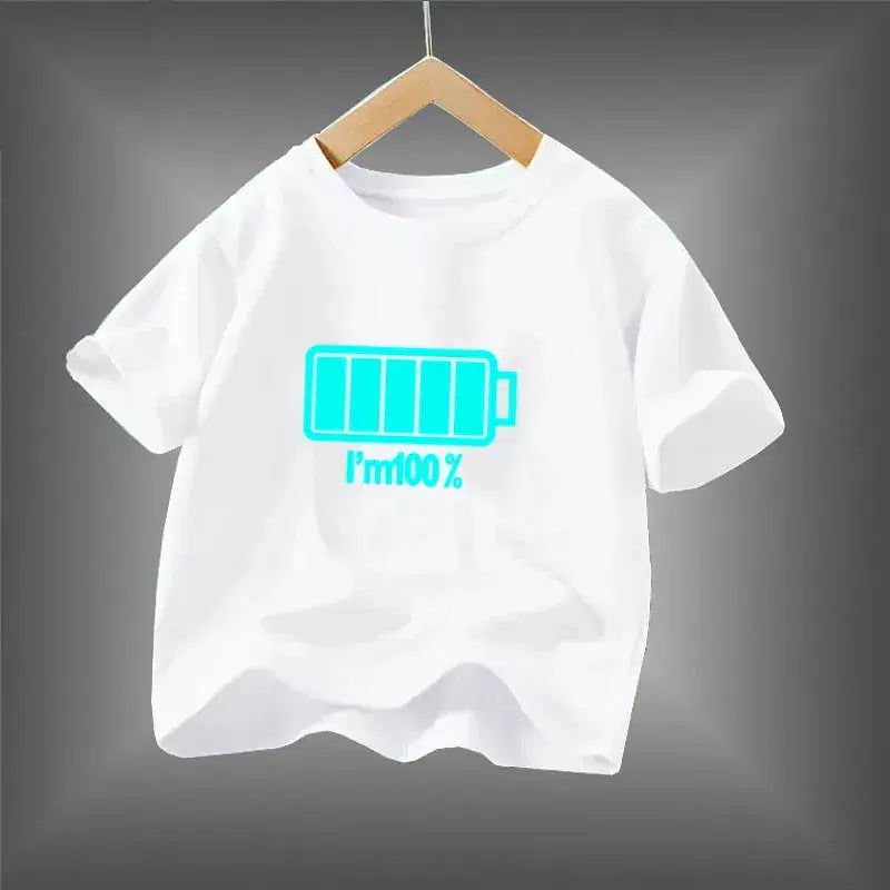 Kid Size: 6T, Color: WHITE - 2024 New Boys Luminous Battery T Shirts Summer Short Sleeve Children's Clothes Kids Glow In Dark Tees