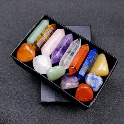 Juego de 14 piedras y cristales de cuarzo puntiagudos para la curación de chakras. 