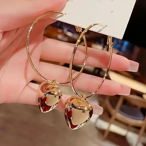 Pendientes de aro huecos con colgante en forma de corazón - Joyería de aleación de moda para 