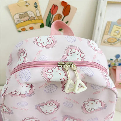 Color: Brown, Size: 16 inches - Anime Cartoon Kuromi Melody Cinnamoroll Backpack Boys Girls Cartoon Hello Kitty Kawaii Canvas Fashion Children's Schoolbag