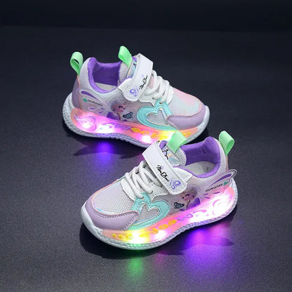 Color: Pink, Shoe Size: 13 - Disney Children Led Shoes Kids Girls Sneakers Frozen Elsa Princess Lighting Shoes Pink Purple Casual Sports Shoes Size 21-31