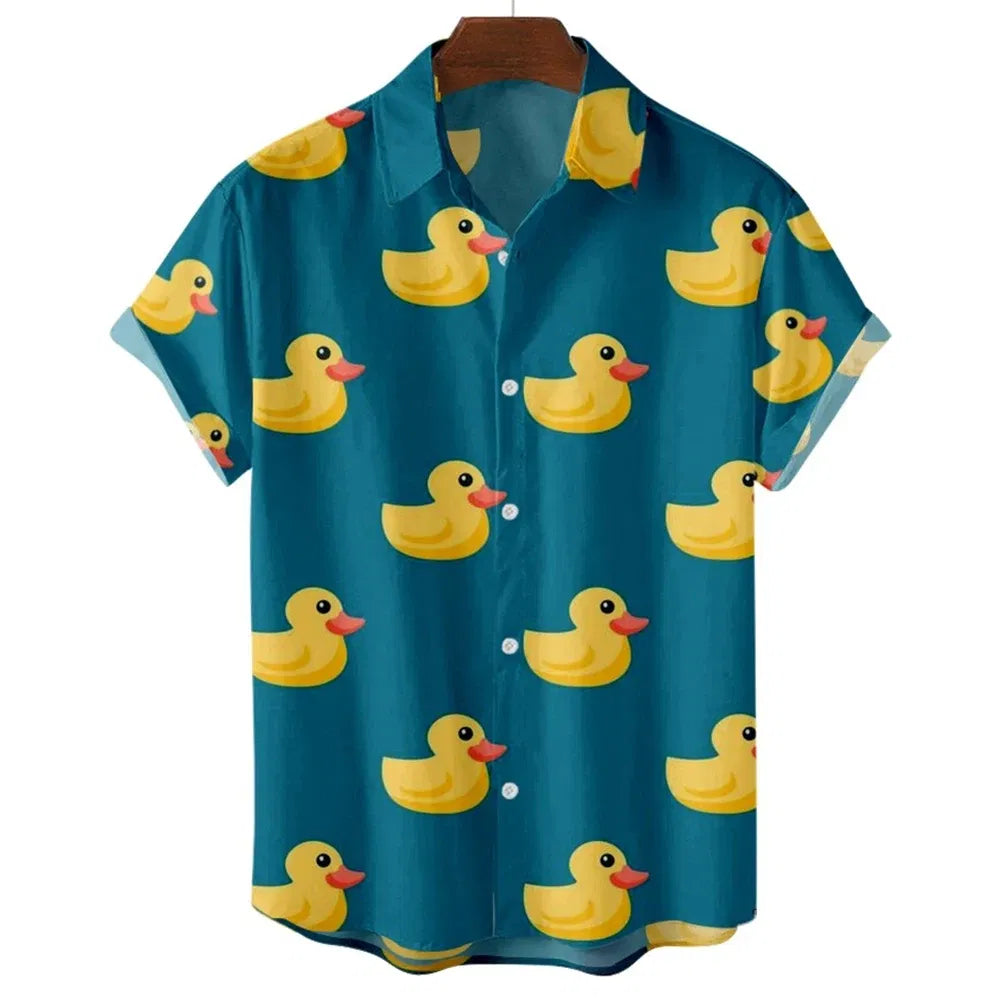 Color: GRAY, Size: XL - Duck 3d Print Shirts Men Fashion Hawaiian Shirt Short Sleeve Casual Beach Shirts Boys Single-Breasted Blouse Men's Clothing