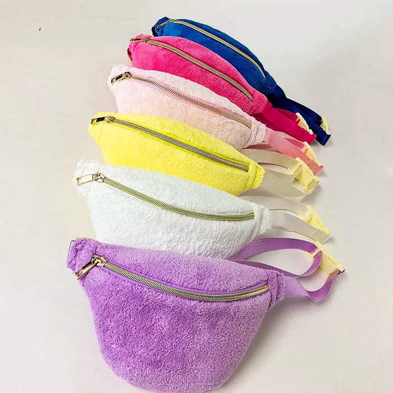Color: Black - Plush Colorful Fanny Bag Outdoor Waist Pack Female Banana  for Running Walking Fitness Gym Pouch Wedding Party Bridal Bag Gift