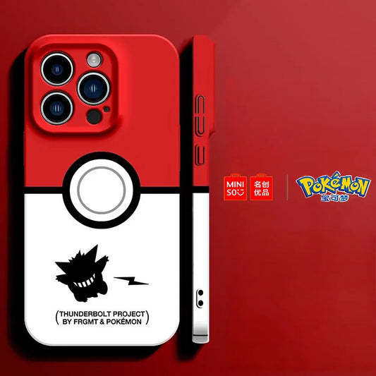 Color: GRAY, Material: Carbon Fiber - Miniso Pokemon Collaboration Pikachu Gengar Phone Case For iPhone 15 14 13 11 12 16 Pro Max Plus X XR Girl Silicone Phone Case