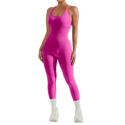 Color: Blue, Size: L - Bodycon Jumpsuit Women Full Seasons Casual Fitness Sporty Playsuit Sleeveless Slim Activewear All In One Jumpsuit Clothing Lady