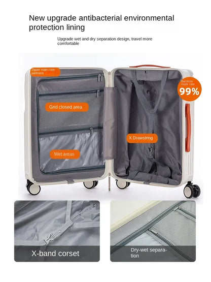 Color: Beige, Luggage Size: 20Inches 500mm - Wide Pull Rod Suitcase 2024 New Universal Wheel Small Lightweight Boarding Luggage 20 inch Password Lock Travel Case