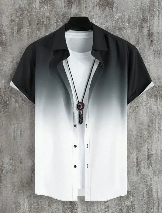 Color: Gold, Size: XL - New Simple Gradient Hawaiian short-sleeved Top Casual Beach Buttoned Lapel short-sleeved Shirt Comfortable men's Shirt