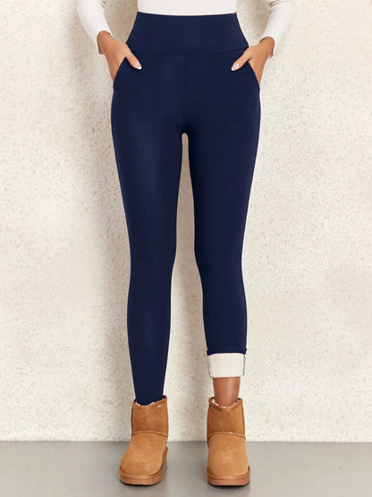 Color: Beige, Talla: XL - Leggings gruesos y cálidos de invierno con bolsillos para mujer, mallas de cintura alta, leggings casuales de terciopelo cálidos que previenen el frío, pantalones súper cálidos