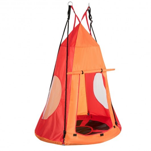 2-in-1 40 Inch Kids Hanging Chair Detachable Swing Tent Set-Orange - Color: Orange