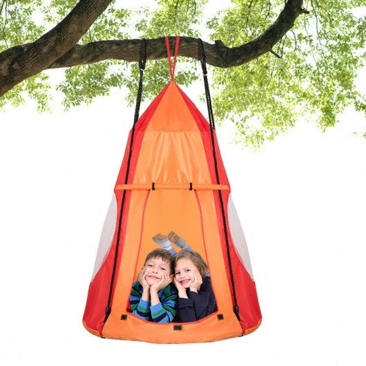 2-in-1 40 Inch Kids Hanging Chair Detachable Swing Tent Set-Orange - Color: Orange