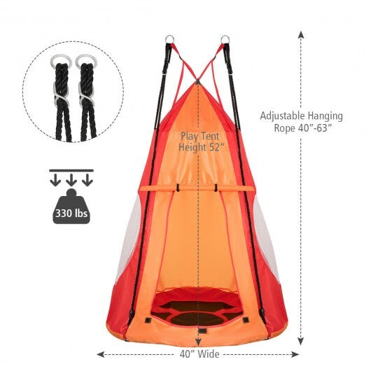 2-in-1 40 Inch Kids Hanging Chair Detachable Swing Tent Set-Orange - Color: Orange