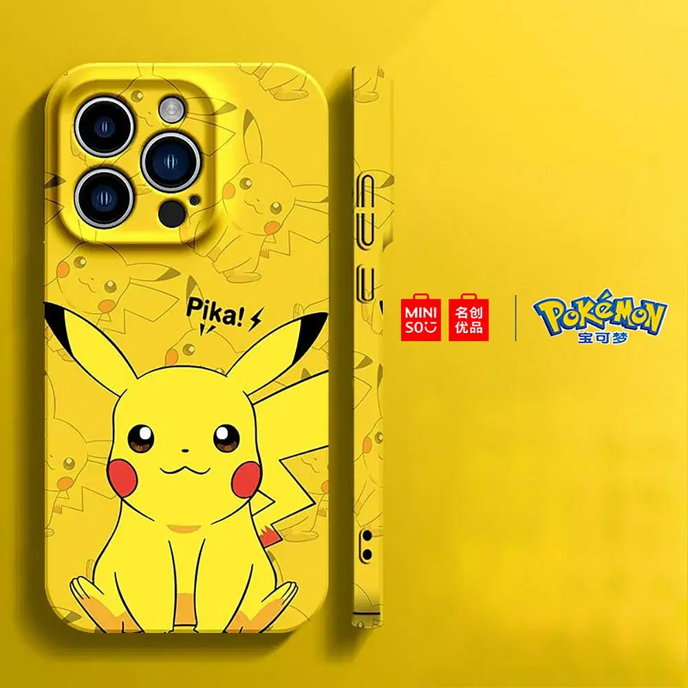 Color: Beige, Material: Carbon Fiber - Miniso Pokemon Collaboration Pikachu Gengar Phone Case For iPhone 15 14 13 11 12 16 Pro Max Plus X XR Girl Silicone Phone Case