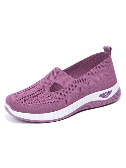 Women's Solid Color Breathable Sneakers, Soft Sole Lightweight Slip On