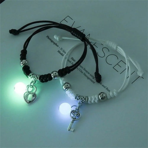 Pulsera de pareja con cuentas luminosas de moda para mujeres y hombres con dije de gato 