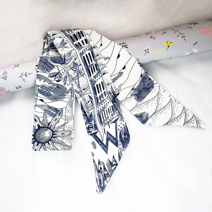 Color: Yellow, Size: XXS - Fashion Skinny Scarf Women Luxury letter Printing Tie Bag Handle Ribbon Hair Band Women's Headscarf New Lady Design Silk Scarves