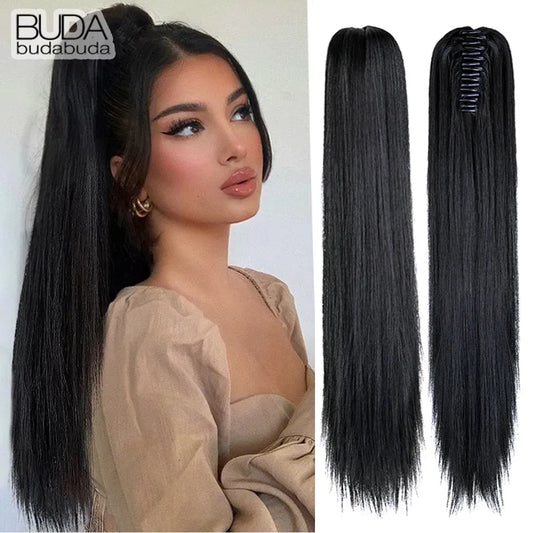 Color: 1B/27HL, Bulk Buy: 1pc - 22Inch Synthetic Ponytail Hair Extension Long Straight Claw Clip Ponytail Heat Resistant Natural Wave For Women Blonde Hairpiece