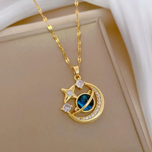 Collar ligero de lujo con forma de estrella de acero y titanio para mujer, color dorado 