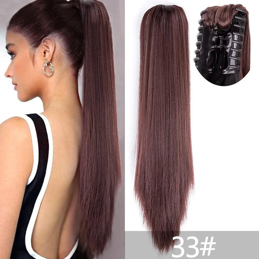 Color: 1B/27HL, Bulk Buy: 1pc - 22Inch Synthetic Ponytail Hair Extension Long Straight Claw Clip Ponytail Heat Resistant Natural Wave For Women Blonde Hairpiece