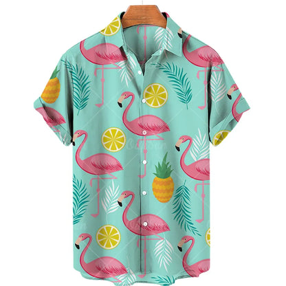 Color: GRAY, Size: XL - Duck 3d Print Shirts Men Fashion Hawaiian Shirt Short Sleeve Casual Beach Shirts Boys Single-Breasted Blouse Men's Clothing