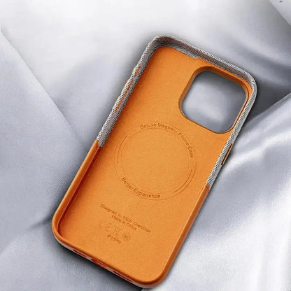 Color: Orange, Material: Silicon - Card Holder MagSafe Leather Phone Case For iPhone 15 14Pro Max 13 14 Pro 12 Pocket Wireless Charging Alloy Lens Hit Color Cover