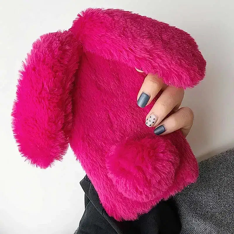 Color: PURPLE, Material: Vinyl - Warm Plush Rabbit Fluffy fur Cover for Samsung A15 A25 A35 A55 A14 A24 A34 A54 A13 A23 A33 A53 A12 A22 A32 A52 A51 Phone Case