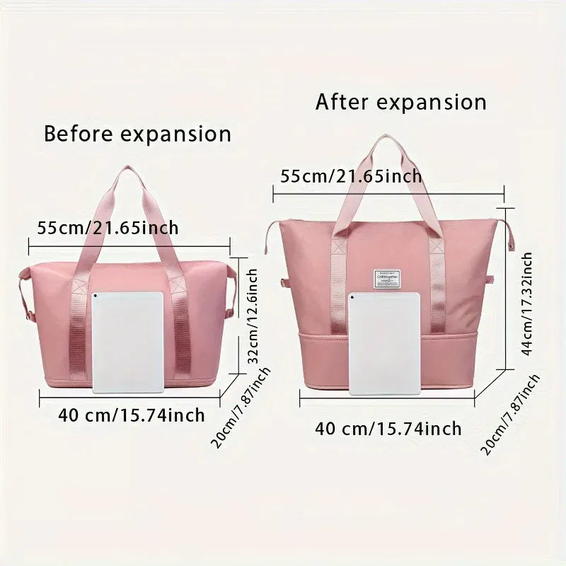 Color: Pink - Double-layer expandable large-capacity luggage bag, new multi-functional foldable portable gym bag, sports travel bag-tan