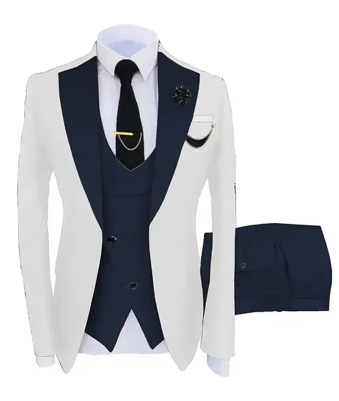Color: GRAY, Size: XL - 3pcs Men Coat Business Formal Slim Fit Suit Costumes Pour Homme Set Party Vest Pants Wedding Blazer Verde Hombre Terno Masculino