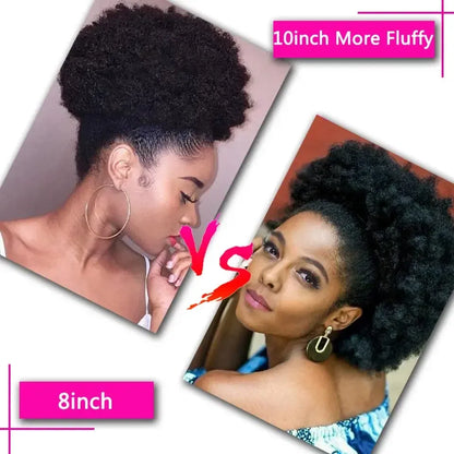Color: T1B/Burgundy - Synthetic Big Afro Puff Drawstring Ponytail Extensions for Black Women 10Inch Kinky Curly Hair Bun Ponytail Wigs Daily Use